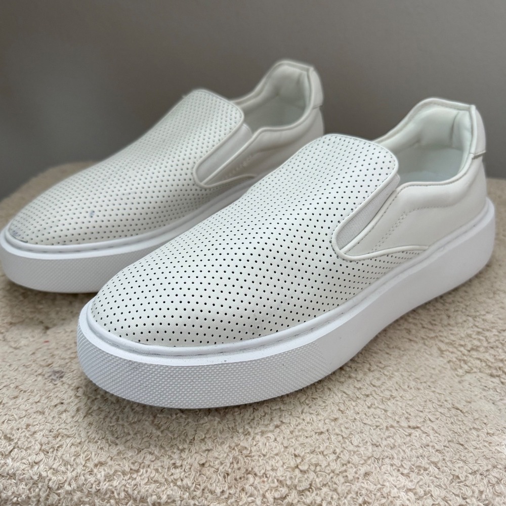 Rebecca Minkoff White Perforated Leather Slip On Platform Sneakers Minimalist 9